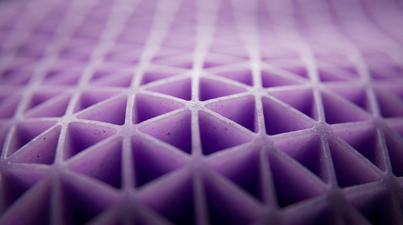 Makroansicht der violetten dreieckigen 3D-Matrix